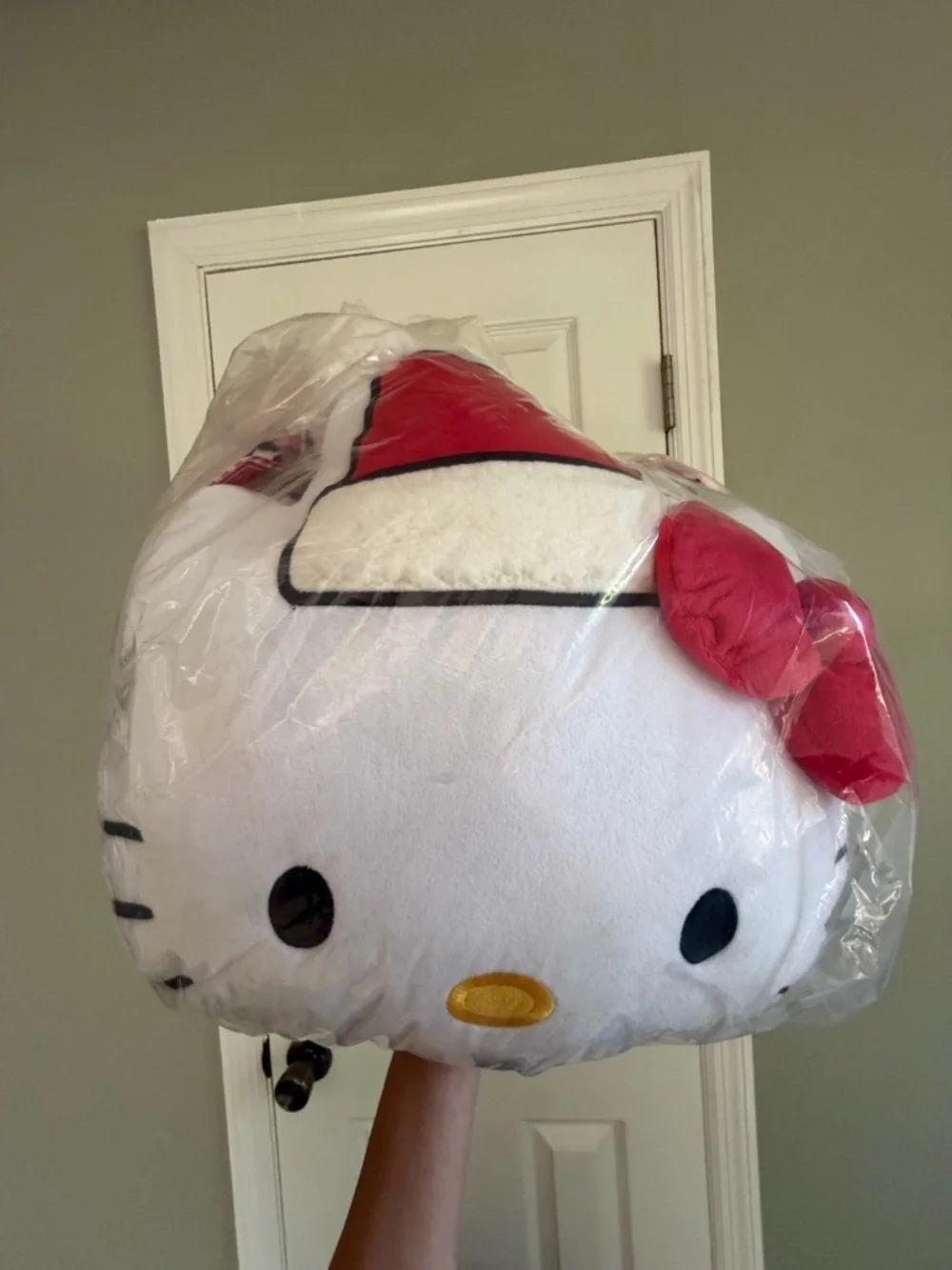 Sanrio Hello Kitty Plush Pillow - White with Pink Bow and Yellow Nose